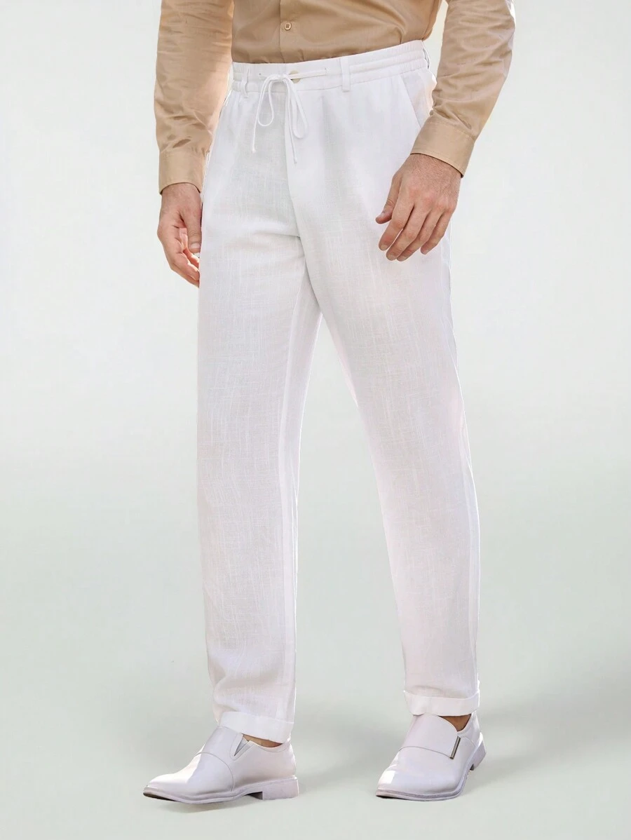Manfinity VCAY 男士面料修身直筒休闲正装裤，适合日常穿着 - 白色 - 查看 1