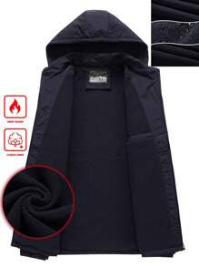 Manfinity Homme Men's Casual Front Zip Up Long Sleeve Hooded Jacket - Navy Blue - View 3