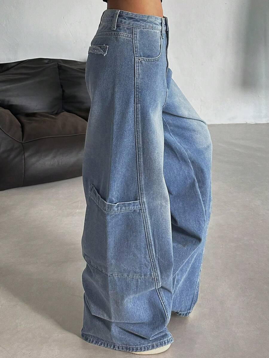 DAZY Quần Jeans Denim Thẳng Rộng Mùa Thu Mới Cho Nữ - Màu xanh lam - Xem 1