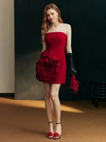 MOTF PREMIUM STEREO FLORAL TUBE COCKTAIL DRESS - Red - View 8