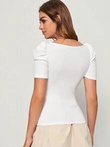 SHEIN Privé 方形領泡泡袖合身t恤