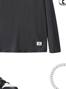 SHEIN 2 pièces/set Hauts à manches longues en polaire col roulé décontractés et polyvalents pour garçons adolescents, assortiment blanc et noir