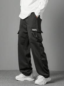 Manfinity Hypemode Men's Simple Front Tie Pocket Casual Sweatpants, Daily Wear - Black - View 1