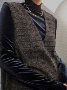 FRIFUL Vestido de suéter largo y grueso a cuadros para mujer, forrado térmicamente para otoño e invierno