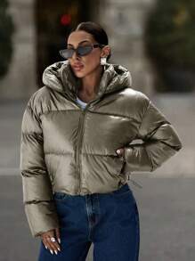 EURMUSE Áo khoác dài tay cotton chống gió ấm áp có mũ trùm đầu cho nữ, mùa thu/đông - xanh quân đội - Xem 3