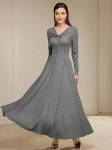 Feyla 女士优雅收腰纯色长裙，秋季