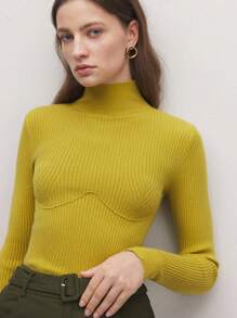 BizChic Yellow Crew Neck Long Sleeve Sweater Tee, Fashionable Women Knitwear Top, Office Wear, Thanksgiving Apparel