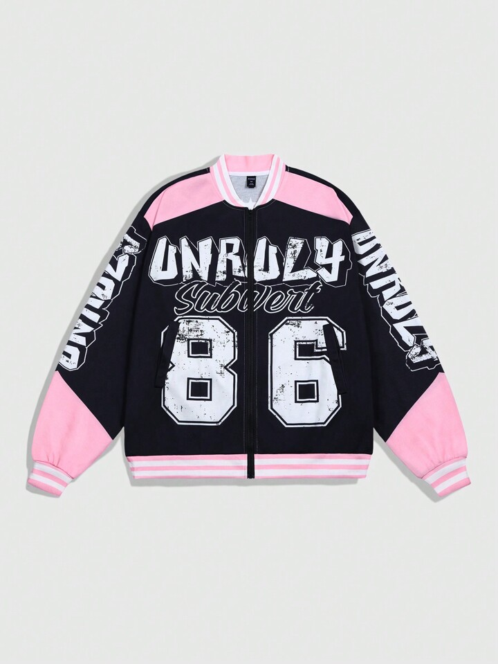 ☆MLB Korea☆ Varsity Sportive Colorblock Lettering Man to M SOLY HUX Men's Varsity Jacket Color Block Letter Graphic