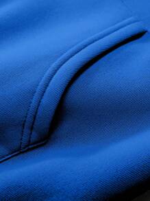 Manfinity Hypemode 男式笑脸与字母印花连帽长袖运动衫（带口袋） - 藍色 - 查看 6