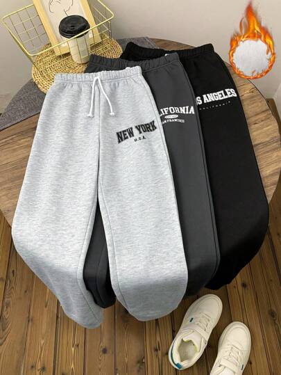 SHEIN Essnce 3pcs Women's Casual Multicolor Letter Printed Sweatshirt And Thermal Pants Set Women Joggers Thanksgiving Women Outfit Winter Outfits Drawstring Letter Print Casual Versatile Jogger Pants Fleece Thermal Pants New Years Women Outfit Winter Clothes Thanksgiving Outfit New Years Women Outfit Winter Clothes Thanksgiving Outfit Women Holiday Outfit Autumn/Winter Christmas Thermal Pants Christmas Pants