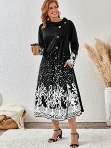 SHEIN Clasi Đầm Maxi Cổ Cao In Họa Tiết Thường Ngày Cỡ Lớn Cho Nữ - Nhiều màu - Xem 5