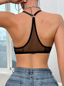 Snug Zone Sexy Women's Solid Color Mesh Front Button Lingerie - Black - View 2