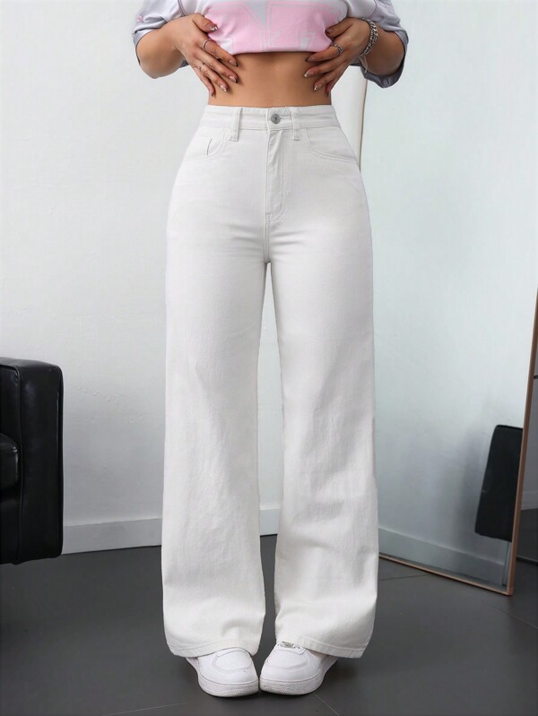 SHEIN ICON Solid Color Pocket Casual Versatile Straight-Leg Jeans