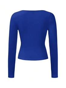 Zavorell 女士纯色方领长袖短款修身 T 恤，春夏