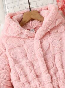 Tween Girl 粉色爱心毛绒连帽中长连衣裙 - 粉色 - 查看 3