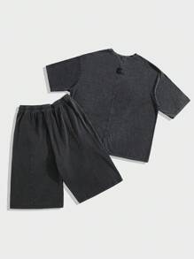 Manfinity Roughcore Plus Size Heren Ronde Hals Korte Mouw Top En Shorts Casual Set