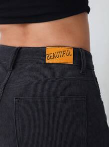 SHEIN MOOSTA Women's Front Button Pocket Casual Corduroy Pants Fall Cloth For Women - Grey - View 3