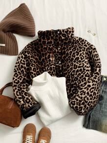 Comfortcana Women's Woven Leopard Print Winter Coat - Multicolor - View 7