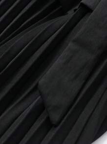 DAZY Vestido casual de mujer de unicolor con cuello en V y bajo plisado, vestido largo de verano tipo sundress - Negro - Ver 3