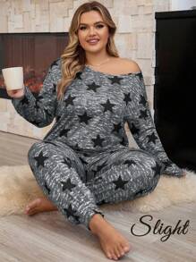 Freizeit Pyjama Set In Übergröße Mit Tie-dye Und Sternendruck