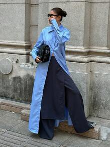 Ontre 女士 2025 新款春季服装，女士灰色高腰休闲裤，带侧拉链，二合一解构短裙，休闲裤裙 - 深灰色 - 查看 8