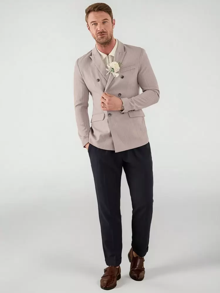 Men's Long Sleeve Double-Breasted Suit Jacket