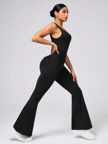 SHEIN Sports Combi-short dos nu de sport couleur unie pour femme, convient pour la fitness quotidienne - Noir - Voir 6