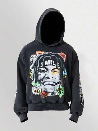 Street Life Sudadera con capucha suelta y lavada para hombre, estilo urbano