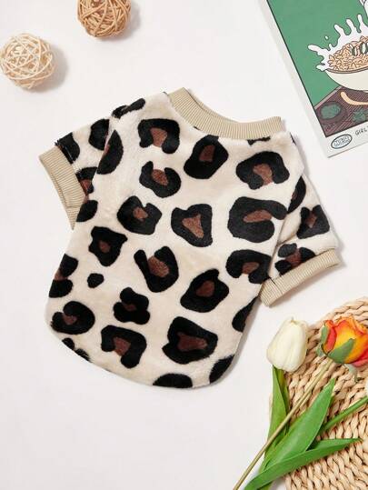 PETSIN Moletom com capuz e gola redonda com estampa de leopardo cáqui, forrado térmico, para cães e gatos, outono/inverno