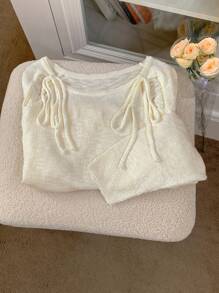 DAZY Women Side Split Tie-Up Solid Color Casual Long Sleeve Sweater,Fall Women Clothes - White - View 1