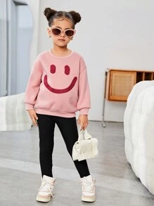 Áo nỉ rộng rãi thường ngày cổ tròn in hình mặt cười cho bé gái - Hồng - Xem 5