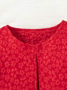 SHEIN Glamorique Kids Bộ 2 váy bồng dài tay bằng vải tuyn và nơ jacquard thời trang cho bé gái, mùa thu/đông - Đỏ - Xem 3