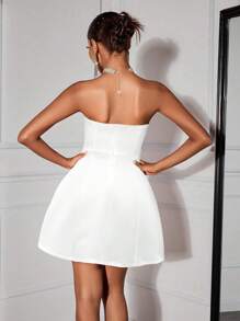 SHEIN SXY Prom Dress;Summer;Simple Solid Color Zipper Back Crop Halter Mini Dress For Women, Party Wear - White - View 2