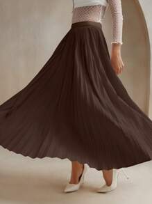 Anewsta Stedelijke stijl geplooide A-lijn rok, minimalistische mode casual alledaagse kleding maxi damesoutfit