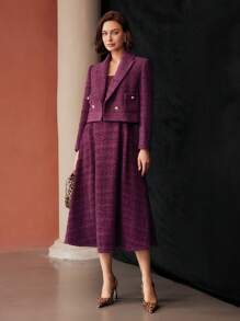 MOTF PREMIUM WOOL TWEED FITTED WAIST DRESS - Hot Pink - View 6