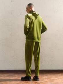 AKNOTIC Party 2pcs/Set Men Loose Knit Dropped Shoulder Hooded Sweatshirt & Pants Set, For Fall Winter