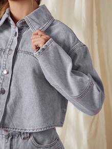 WESTFADE 优质牛仔西部短款休闲纯棉牛仔夹克 - 淺色水洗藍 - 查看 6