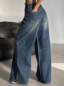 DAZY Damen Lässige weite Bein Jeans aus gewaschenem Denim - Mittele Waschung - Übersicht 5