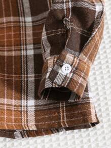 SHEIN 2pcs Baby Boy Retro Check Pattern Lapel Long Sleeve Cardigan Shirt And Elastic Waist Long Pants Set, Soft & Comfortable, Casual Sports Style, Suitable For School, All-Match Versatile, Indoor And Outdoor , Fall Clothes - Brown - View 4