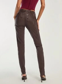 COSMINA Pantalones casuales de mujer de unicolor con bolsillo y botones delanteros