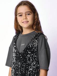 SUMWON Tween Girls Relaxed Crop Tee & Sparkle Dress 2 Piece Set