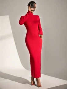 RueChic Robe moulante côtelée rouge extra longue - Rouge - Voir 4