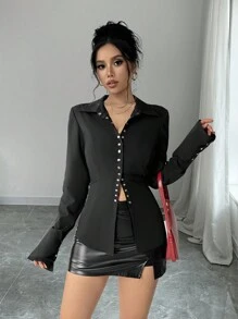 Calvaya Women's Solid Color Front Button Long Sleeve Casual Blouse Women Shirt
