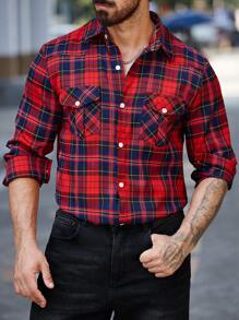 Manfinity Homme Camisa informal a cuadros con botones para hombre para usar al aire libre/diariamente en otoño
