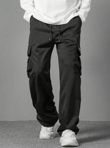 Manfinity Hypemode Men's Simple Front Tie Pocket Casual Sweatpants, Daily Wear - Black - View 4