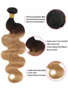 Ombre 3 Color 1B/4/27# Body Wave Virgin Human Hair Weave Bundles Ombre Three Tone Color Wavy Hair Weft - SNatural/4/27 - View 4