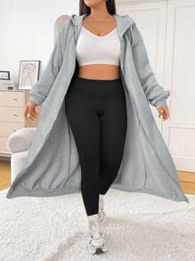 CovetEZ Áo nỉ dài tay màu đen cỡ lớn - Xám - Xem 1