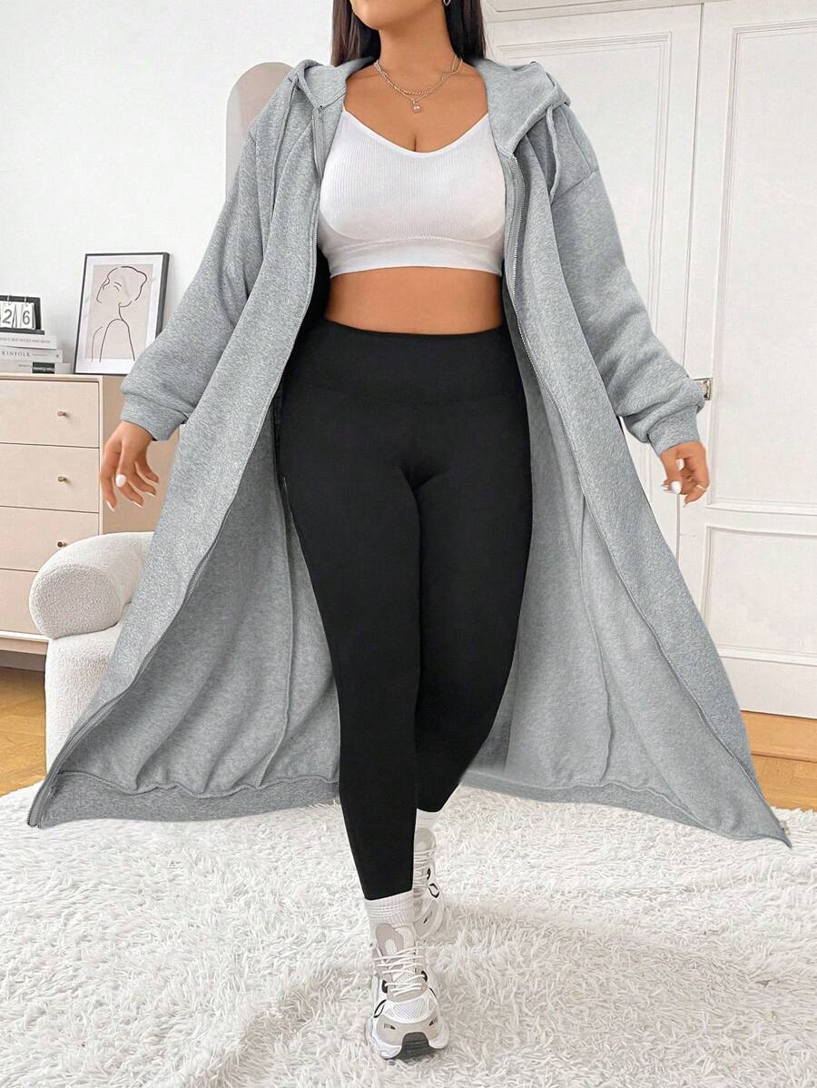 CovetEZ Áo nỉ dài tay màu đen cỡ lớn - Xám - Xem 1