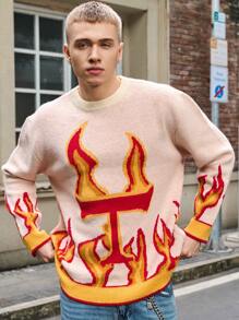 NEOSTRIT Men's Crew Neck Long Sleeve Sweater With Minimalist Graphic Details, Casual - Multicolor - View 6