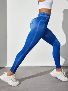 Easithlete 女士瑜伽牛仔效果无缝紧身裤女士运动紧身裤女士运动服紧身裤 Glowmode - 藍色 - 查看 6